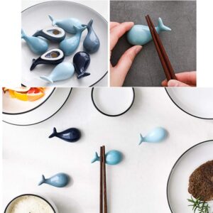 ORYOUGO Set of 4 Blue Whale Ceramic Chopstick Holder Creative Animal Chopstick Rest Spoon Fork Knife Rack Table Decors