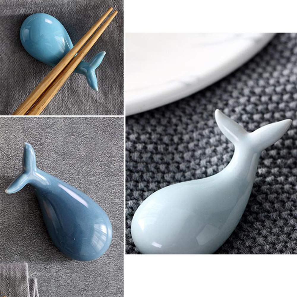 ORYOUGO Set of 4 Blue Whale Ceramic Chopstick Holder Creative Animal Chopstick Rest Spoon Fork Knife Rack Table Decors