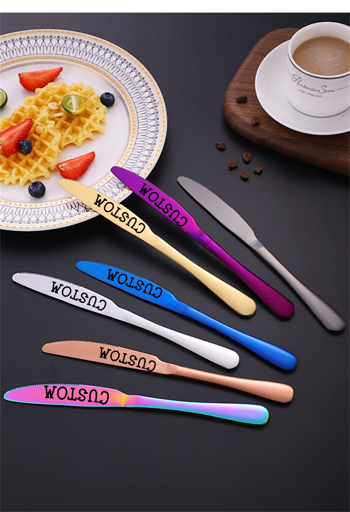 OBTIAN Stainless Steel Customized Flatware Set,Engraving Name Knife Forks Spoon,Personalized names will be engraved on your tableware, Customized Birthday Christmas Gift Gold