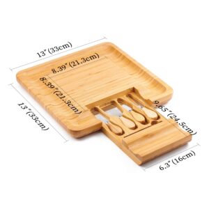 Utoplike Cheese Board Set, Bamboo Charcuterie Boards Server, Large Chacutery Platter Serving Tray with 4 Stainless Steel Knife Folks in Drawer, Perfect for Birthday, Housewarming