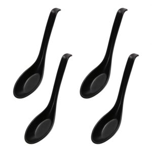 onlykxy 4 pieces black soup spoons, japanese spoons soup, plastic soup spoons, rice spoons, chinese wonton soup spoons