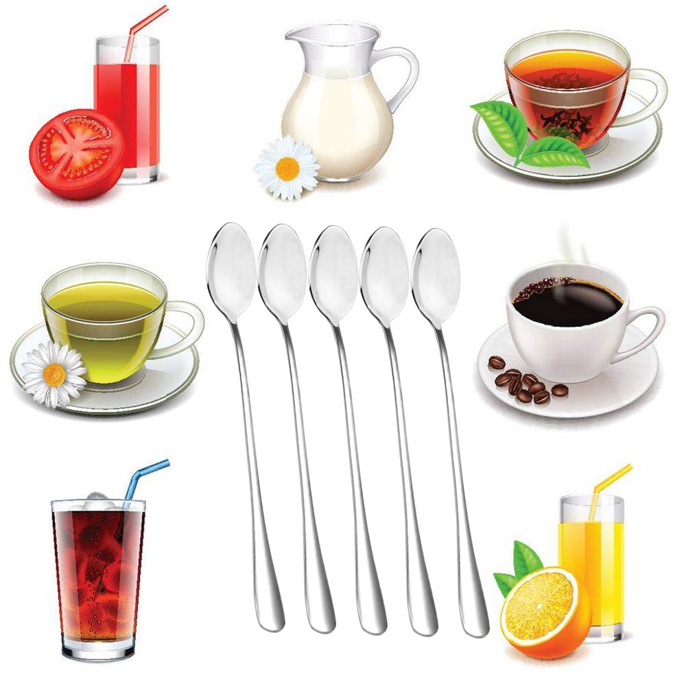 Long Handle Stirring Spoon, DaKuan Set of 10 Stainless Steel Mixing Spoon for Iced Tea, Coffee, Cocktail, Milkshake, Cold Drink