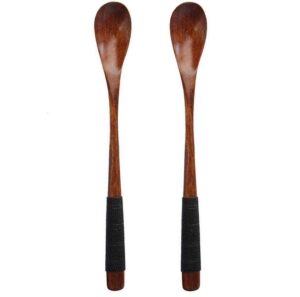 2 set of retro handcrafted wooden long coffee tea spoon coffee stirrers with cable tie