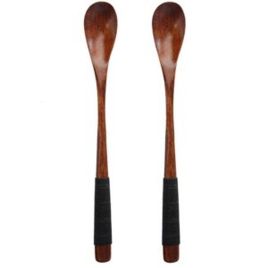 2 Set of Retro Handcrafted Wooden Long Coffee Tea Spoon Coffee Stirrers with Cable Tie