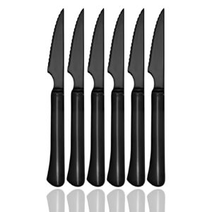 culterman black steak knives ultra-sharp stainless steel cutlery set,dinner knives 6-piece stainless steel kitchen serrated best steak knife (black)