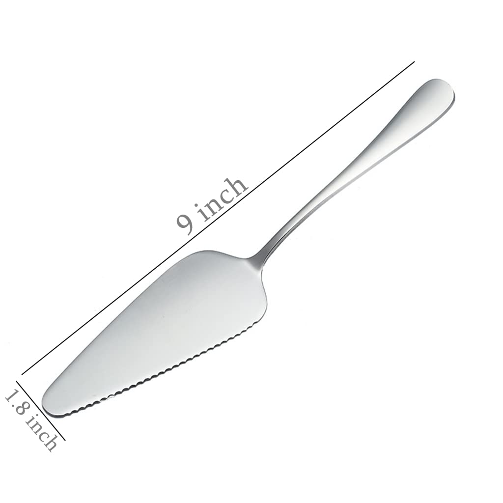 Ymeibe Stainless Steel Cake Server Pack of 10 Pie Holder Transfer Triangular Spade Spatula Serrated Edge for Pizza Cake Baking Safe in Dishwasher (Silver)