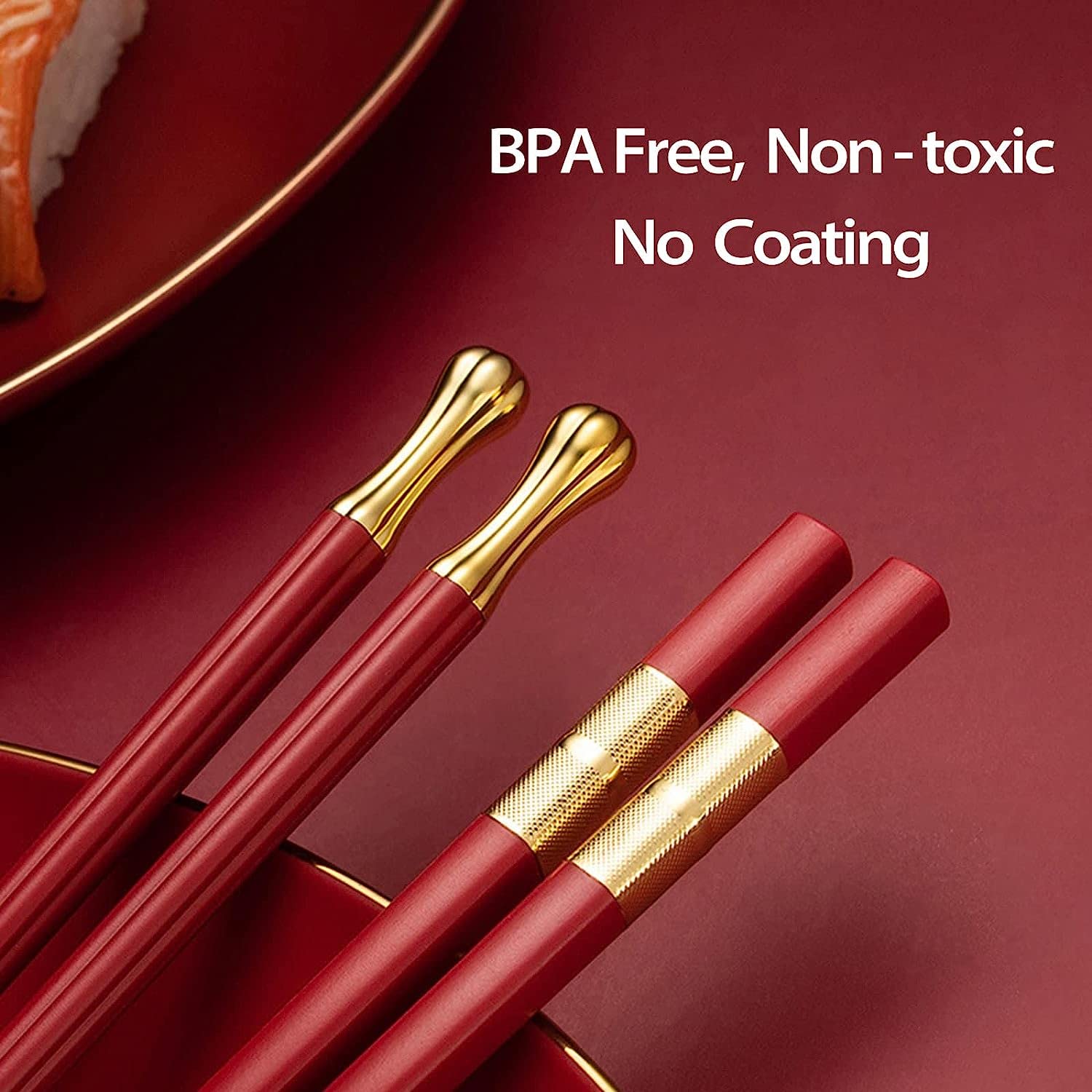 6 Pairs Red Chopsticks, Chinese Reusable Chopsticks Dishwasher Saf, 9.6in/24.3cm Anti-Slip Chop Sticks Fiberglass for Family