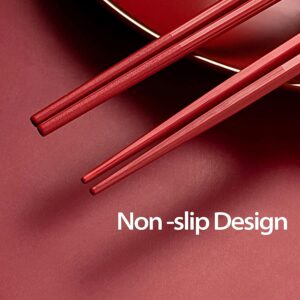 6 Pairs Red Chopsticks, Chinese Reusable Chopsticks Dishwasher Saf, 9.6in/24.3cm Anti-Slip Chop Sticks Fiberglass for Family