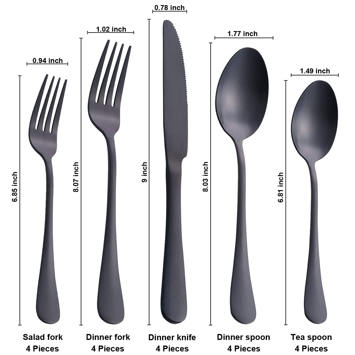 Joincook Matte Black Silverware Set,Stainless Steel Flatware Set,20 Pieces Set Cutlery Utensils Set Service for 4,Spoons and Forks Set, Dishwasher Safe