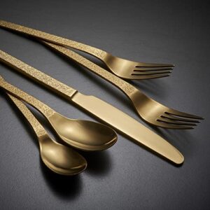 20 Piece Matte Gold Embossed Eve Pattern Handle Silverware Set, Ornative Eve Flatware Cutlery Set Service for 4, Includes Knives, Forks, Spoons, Stainless Steel Utensil Set, Dishwasher Safe