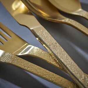 20 Piece Matte Gold Embossed Eve Pattern Handle Silverware Set, Ornative Eve Flatware Cutlery Set Service for 4, Includes Knives, Forks, Spoons, Stainless Steel Utensil Set, Dishwasher Safe