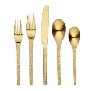 20 Piece Matte Gold Embossed Eve Pattern Handle Silverware Set, Ornative Eve Flatware Cutlery Set Service for 4, Includes Knives, Forks, Spoons, Stainless Steel Utensil Set, Dishwasher Safe