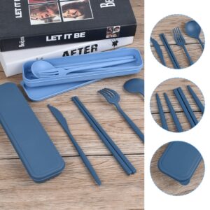 Travel Utensils with Case, 4 Sets Reusable Utensils Set for Lunch Box, Plastic Travel Cutlery Set, Portable Knife Spoon Fork Chopsticks Utensil Sets, Tableware for Camping Picnic Daily Use