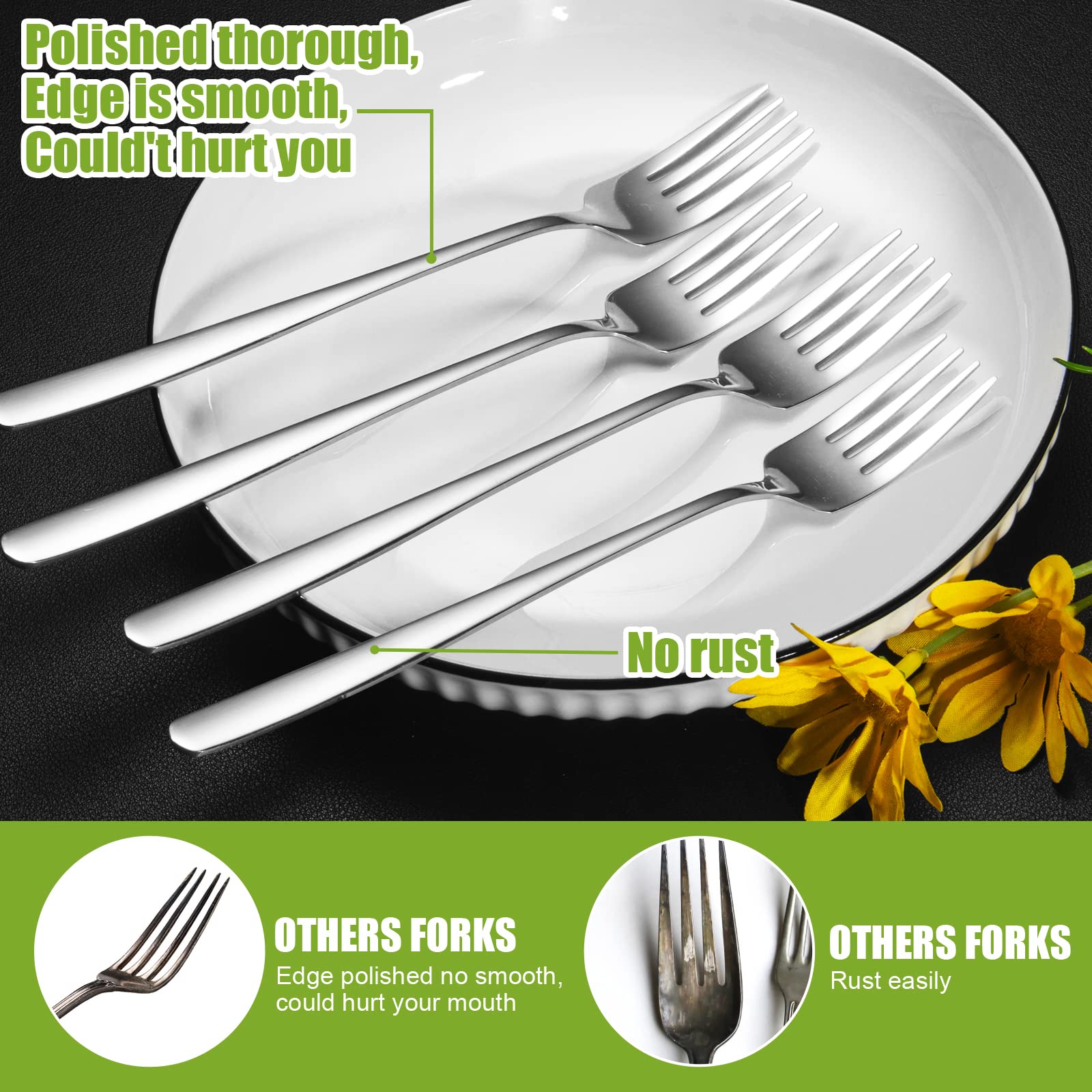 Stainless Steel Dinner Forks Set for，8-inch Modern Flatware Cutlery Forks，Food Grade Stainless Steel Flatware, Mirror-Polished & Dishwasher Safe, Use for Home Kitchen, Party or Restaurant