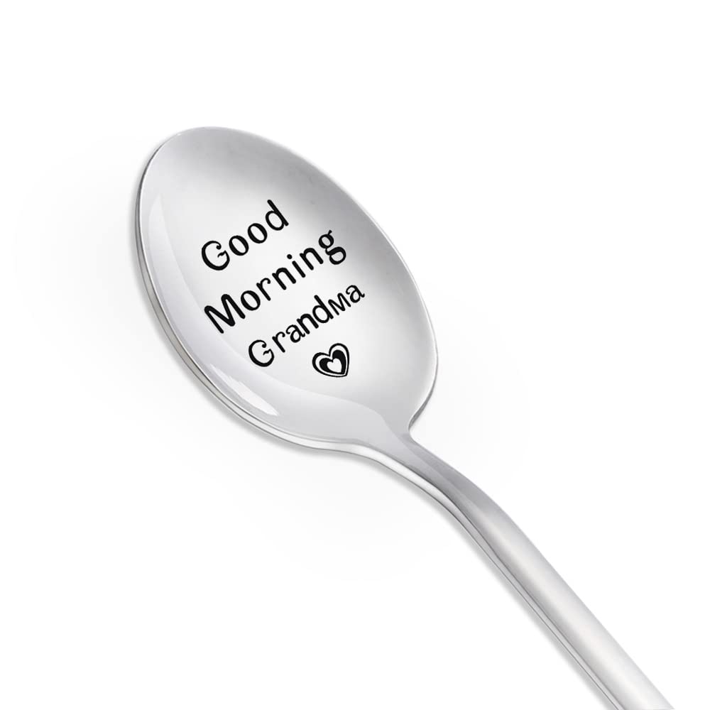 Gift for Grandma Grandmother from Grandson Granddaughter Good Morning Grandma Spoon for Grandmom Grandmama Mothers Day Birthday Gifts for Grandmommy Nana Coffee Spoons