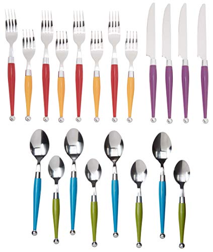 Gibson Art Deco Green Blue Red Yellow 20 Piece Flatware Silverware Set