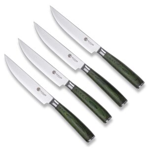 hexclad steak knife set, 4-pieces damascus stainless steel blades, full tang construction, pakkawood handles