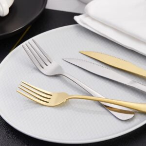 Rygten QU 12-piece Gold Steak Knives Set, Fork And Knife Set For 6, Stainless Steel Knife Set Of 12, Dishwasher Safe