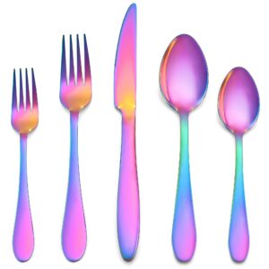 lianyu 40-piece rainbow silverware set for 8, stainless steel colorful flatware cutlery set, tableware eating utensils include forks knives spoons, mirror polished, dishwasher safe