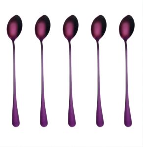 m.s. long-handled ice tea spoon, cocktail stir spoons, stainless steel coffee spoons, ice cream scoop set of 5(purple,7.68inch)
