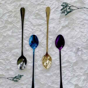 M.S. Long-handled ice tea spoon, cocktail stir spoons, stainless steel coffee spoons, ice cream scoop Set of 5(purple,7.68inch)