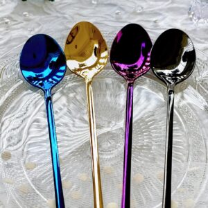 M.S. Long-handled ice tea spoon, cocktail stir spoons, stainless steel coffee spoons, ice cream scoop Set of 5(purple,7.68inch)