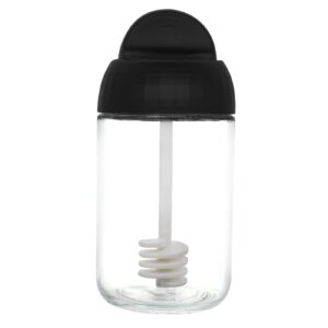honey bottle，glass honey jar，with spoon lid ，8.5oz (black)