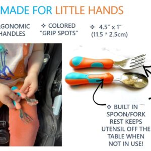 Toddler Utensils - Kids Silverware Set with Travel Case x 3 - Stainless Steel Forks Spoons for 1 2 3 4 Year Old. Metal Lunch Cutlery for Children Girls, Round Handle for Lunch-Box, 6 Pieces Pink Blue