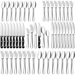 silverware set, enloy 48 pieces stainless steel flatware cutlery set, include knife fork spoon, mirror polished, dishwasher safe, service for 8