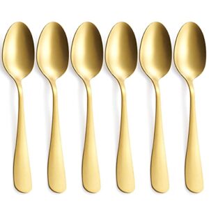 gogeili matte gold spoons set, 7.8 inch stainless steel satin finish dinner spoons, gold silverware flatware spoon set of 6, dishwasher safe