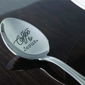 Coffee and Jesus Stainless Silver Engraved Spoon | Religious Wedding Present | Pastor Gift Idea | Love of Parents - Children Son/Daughter | Spiritual Holy Gift for Christmas Coffee Lovers - 7 Inch