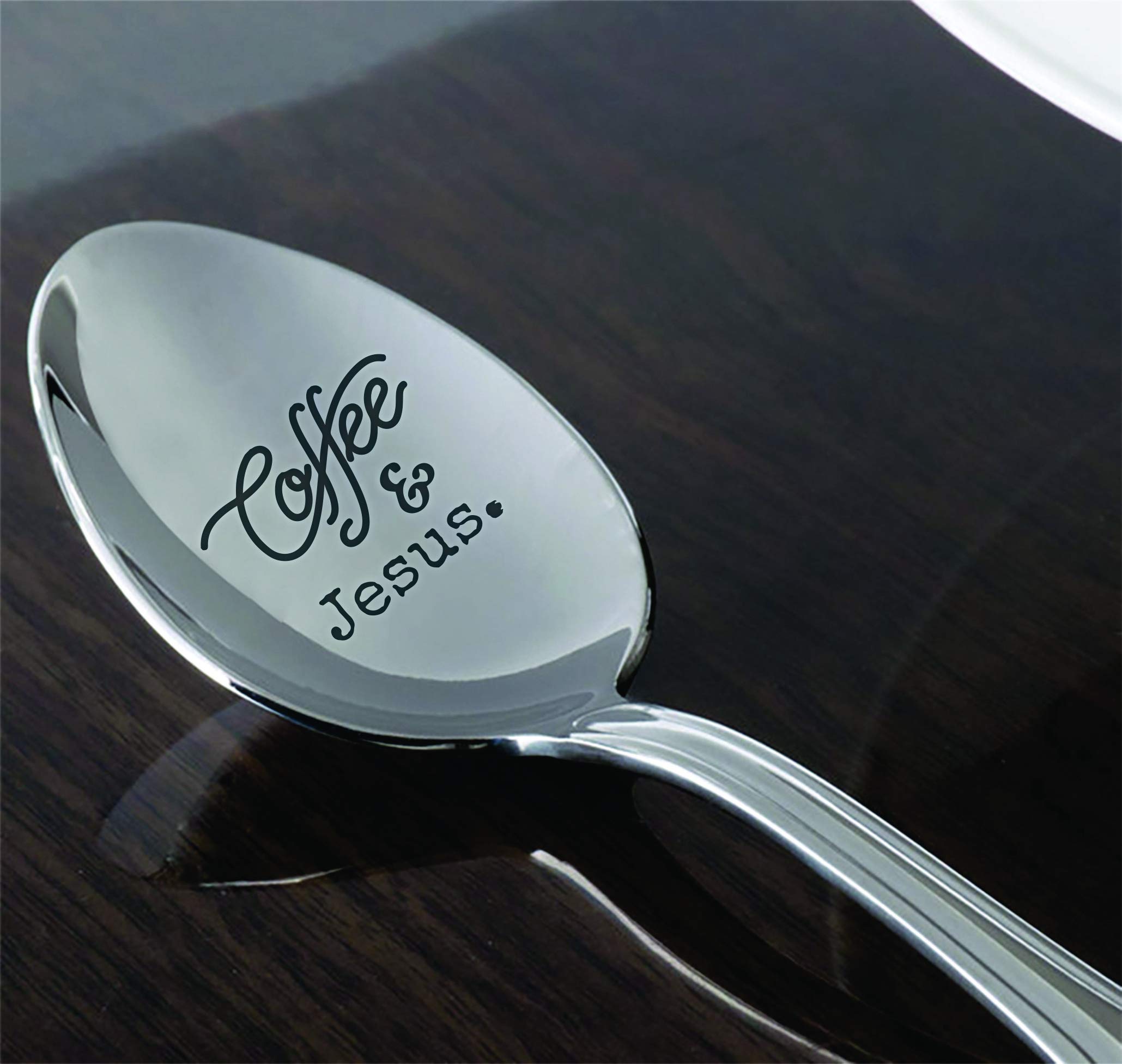 Coffee and Jesus Stainless Silver Engraved Spoon | Religious Wedding Present | Pastor Gift Idea | Love of Parents - Children Son/Daughter | Spiritual Holy Gift for Christmas Coffee Lovers - 7 Inch