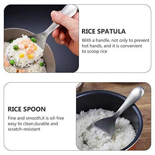 Cabilock Rice Paddle Spoon Non- Stick Food Serving Spoon Stainless Steel Rice Spoon Scoop Kitchen Utensils for Home Restaurant Hotel Silver