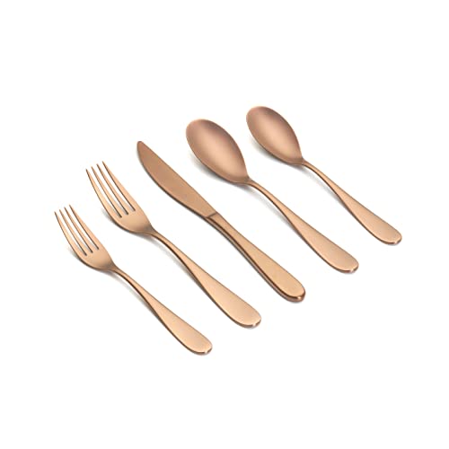 20 Piece Matte Copper Silverware Set, Ornative Félicie Flatware Cutlery Service for 4, Includes Knives, Forks, Spoons, Stainless Steel Utensil for Home Kitchen Restaurant, Dishwasher Safe