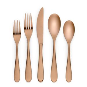 20 Piece Matte Copper Silverware Set, Ornative Félicie Flatware Cutlery Service for 4, Includes Knives, Forks, Spoons, Stainless Steel Utensil for Home Kitchen Restaurant, Dishwasher Safe