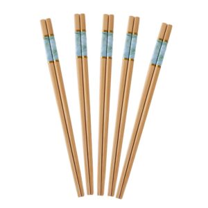 5 pairs natural bamboo chopsticks reusable, long lightweight wood chopstick for sushi rice, dishwasher safe,for restaurant eating cooking (green)
