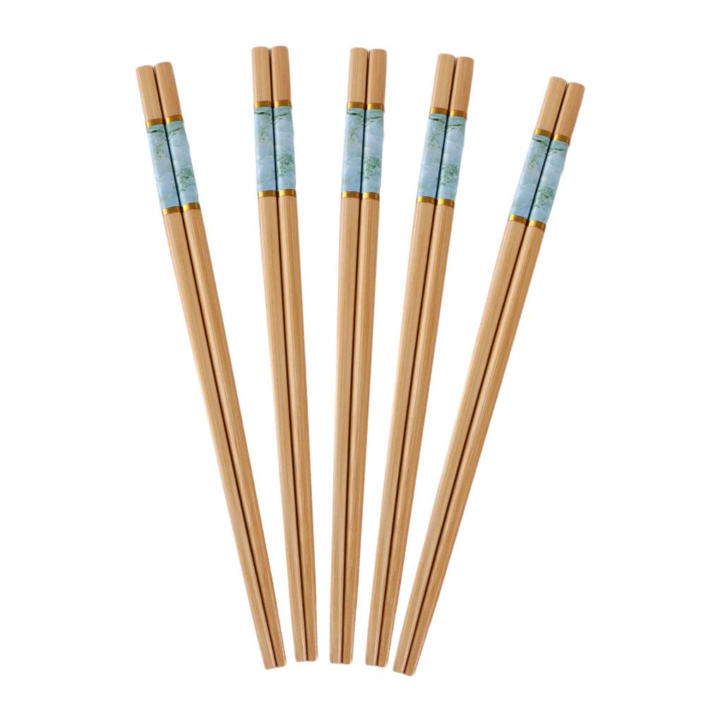 5 Pairs Natural Bamboo Chopsticks Reusable, Long Lightweight Wood Chopstick For Sushi Rice, Dishwasher Safe,For Restaurant Eating Cooking (green)