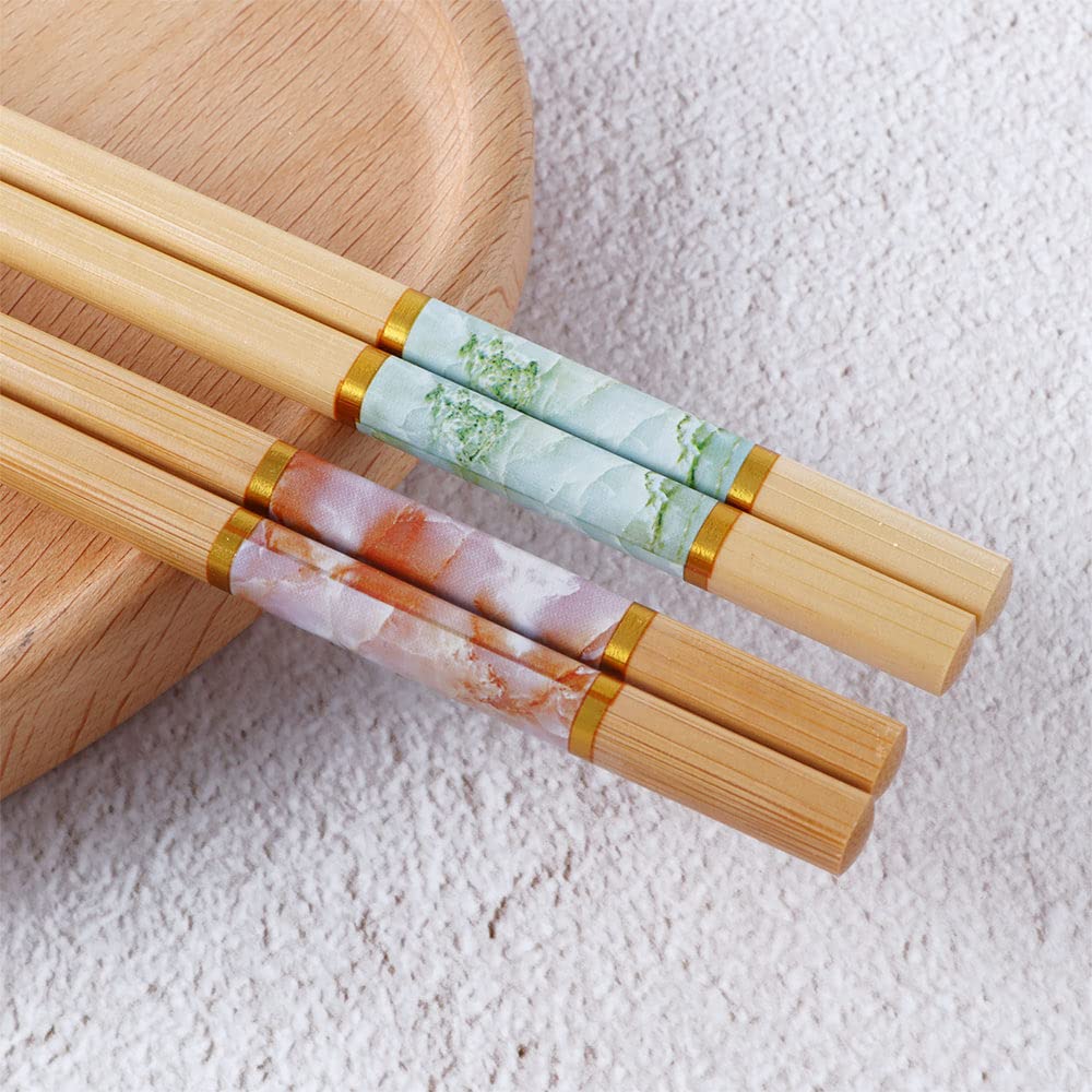 5 Pairs Natural Bamboo Chopsticks Reusable, Long Lightweight Wood Chopstick For Sushi Rice, Dishwasher Safe,For Restaurant Eating Cooking (green)