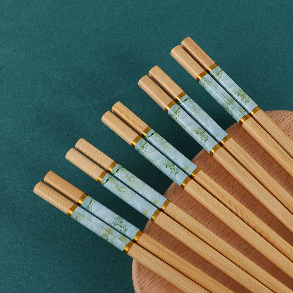 5 Pairs Natural Bamboo Chopsticks Reusable, Long Lightweight Wood Chopstick For Sushi Rice, Dishwasher Safe,For Restaurant Eating Cooking (green)