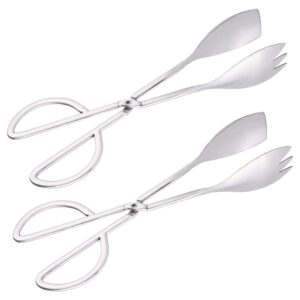 2 pack buffet tongs 10 inch stainless steel serving tongs utensils for catering grilling barbecue seafood frying cooking, heat resistant food tongs for salad cake party bread dessert home kitchen
