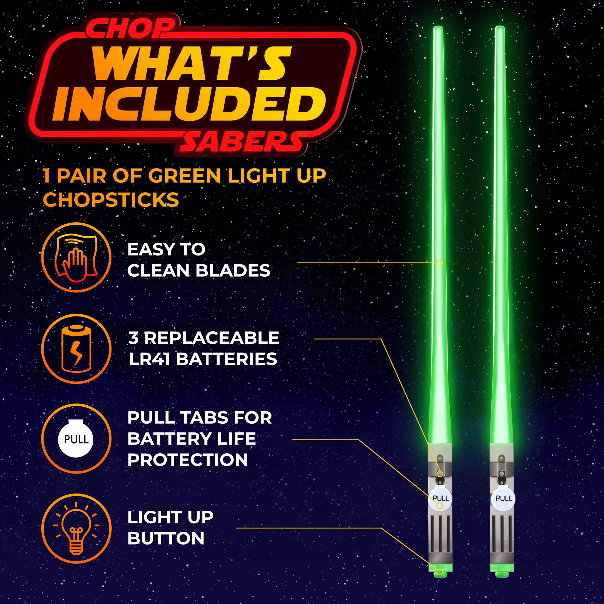 Sabers Chop Lightsaber Led Light Up Chopsticks 1 Pair Skywalker Green