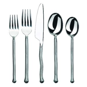 gourmet settings 20-piece flatware exotique platinum collection matte/polished silverware cutlery set, service for 4, stainless steel kitchen utensils knife/fork/spoons, dishwasher safe