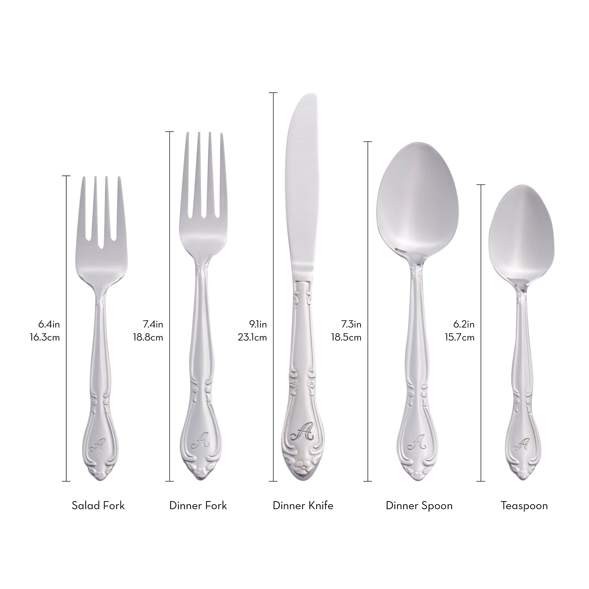 RiverRidge 5417-843-P Rose 46 Piece Monogrammed Flatware Set, Letter P, No size, Silver