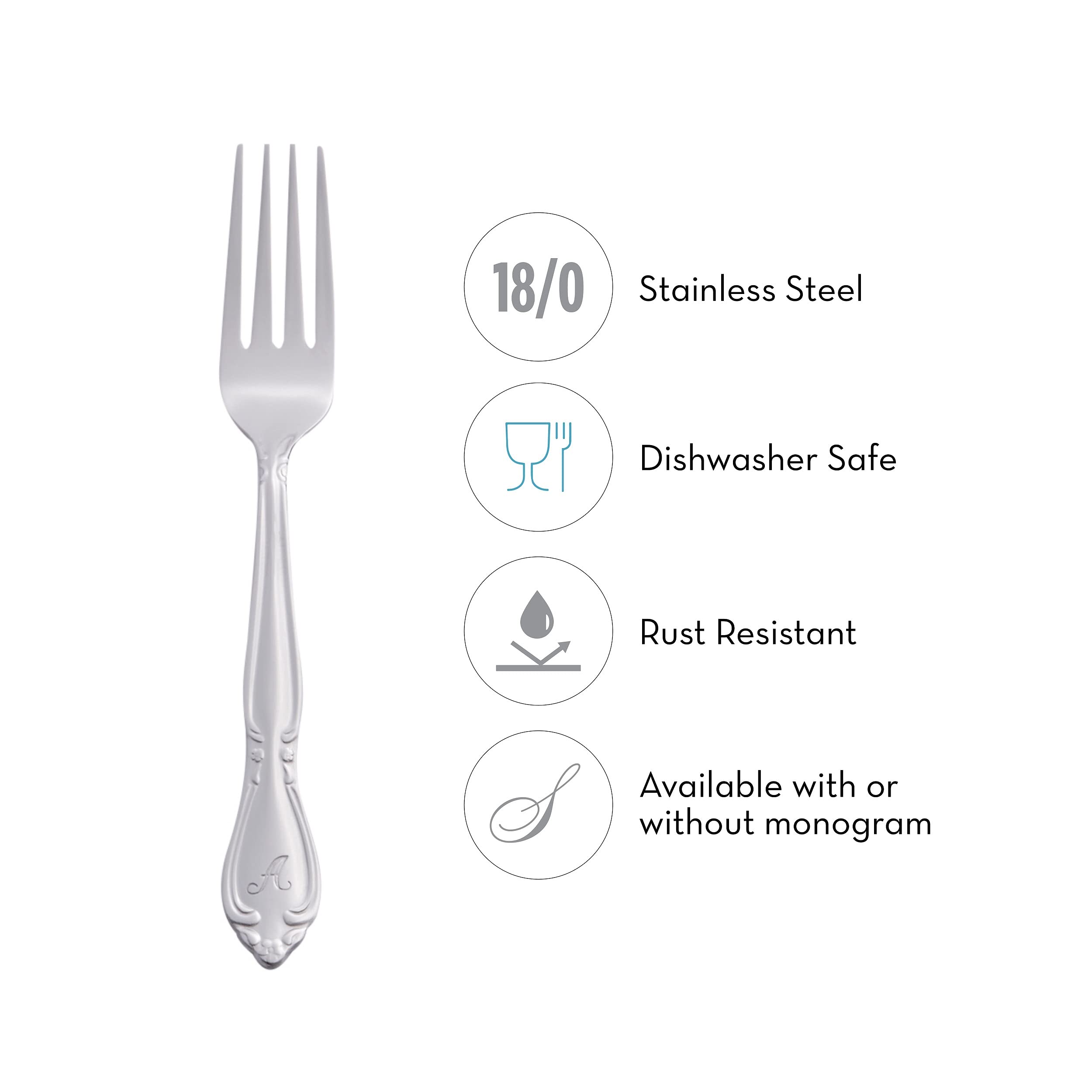 RiverRidge 5417-843-P Rose 46 Piece Monogrammed Flatware Set, Letter P, No size, Silver