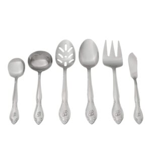 RiverRidge 5417-843-P Rose 46 Piece Monogrammed Flatware Set, Letter P, No size, Silver