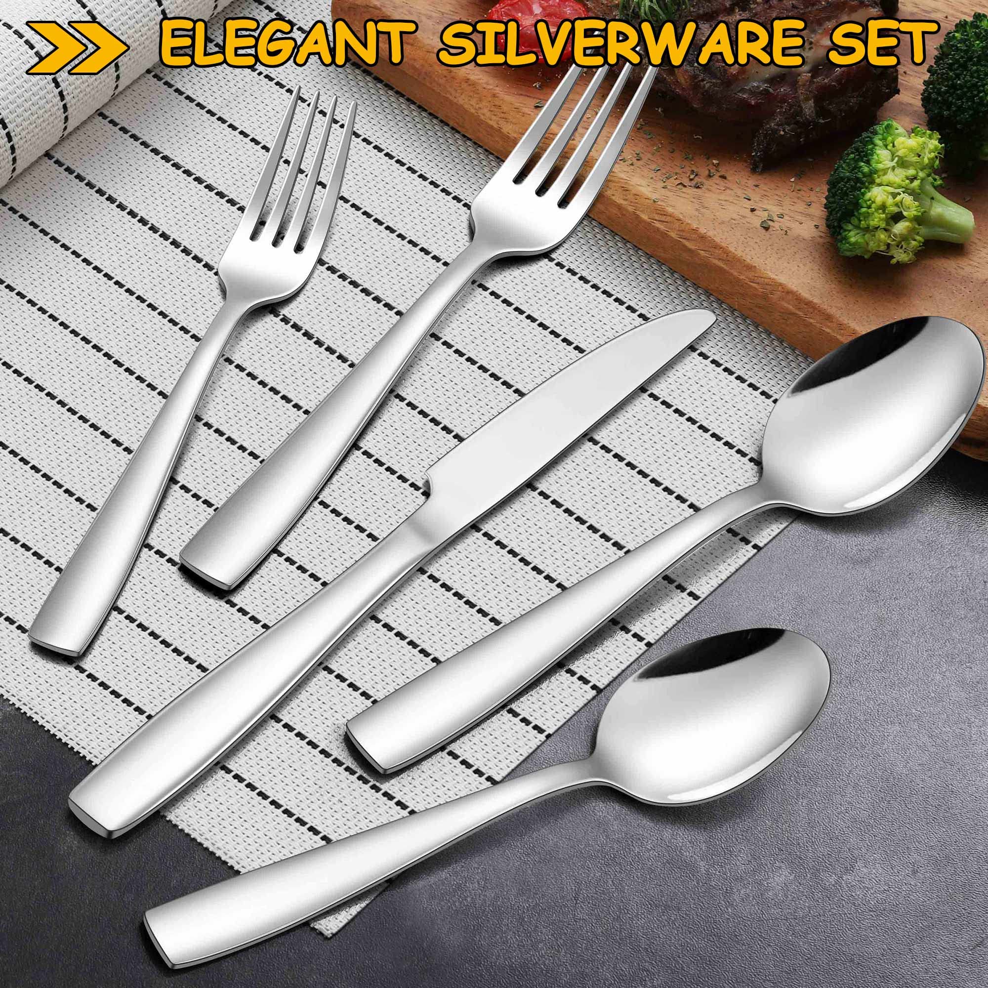 LIANYU Silverware Set, 45-Piece Flatware Set with Serving Utensils, Stainless Steel Cutlery Flatware Set for 8, Eating Utensils Tableware with Knife Fork Spoon, Mirror Finish, Dishwasher Safe