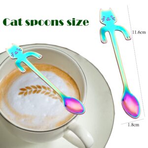 Cat Spoon Coffee Tea Spoon Set, ESRISE Stainless Steel Hanging Cup Teaspoons Demitasse Mini Long Cute Kitten Stirring Spoon for Dessert Drink Mixing Milkshake (Multicolor)