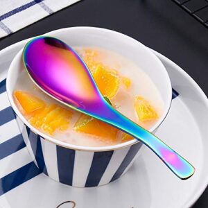 efoot Soup Spoon,4PCS Rainbow Spoon, Stainless Steel Soup Spoon Coffee Spoons Ice Cream Spoon Perfect for Home and Kitchen(Purple)