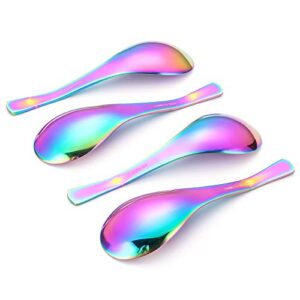 efoot Soup Spoon,4PCS Rainbow Spoon, Stainless Steel Soup Spoon Coffee Spoons Ice Cream Spoon Perfect for Home and Kitchen(Purple)