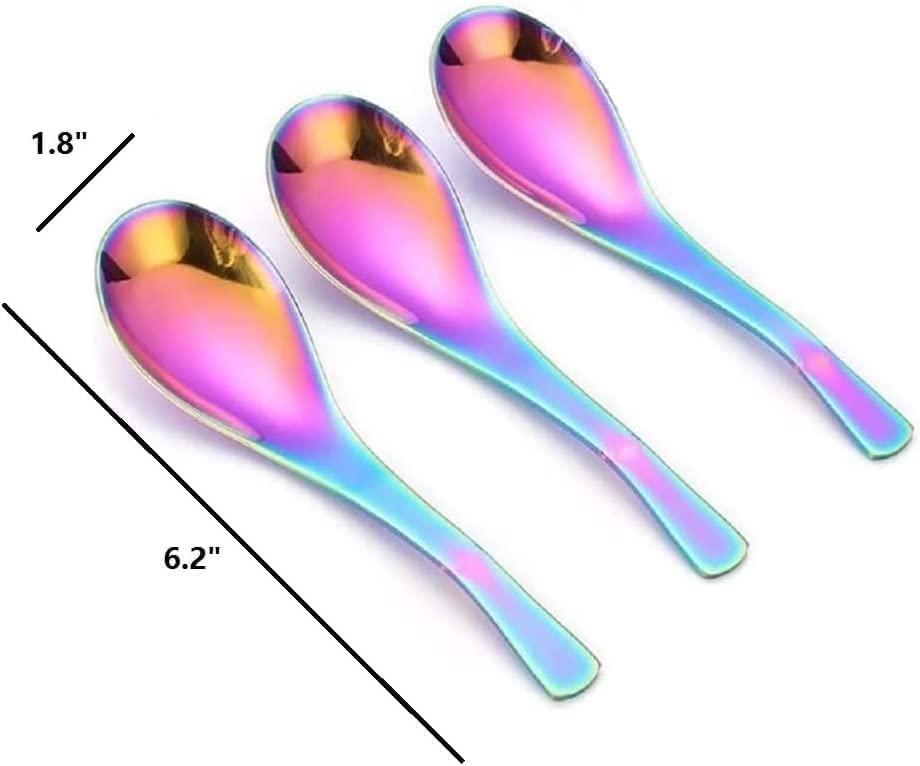 efoot Soup Spoon,4PCS Rainbow Spoon, Stainless Steel Soup Spoon Coffee Spoons Ice Cream Spoon Perfect for Home and Kitchen(Purple)